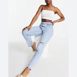 Levi's SilverTab High Waist Distressed Stretch‎ Denim Light Wash Mom Jeans sz 29